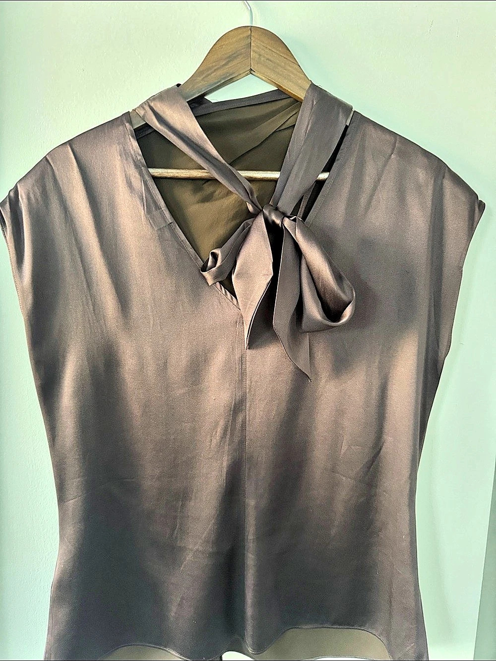 Veronica Beard Leilany Tie Neck Silk Top in Brown